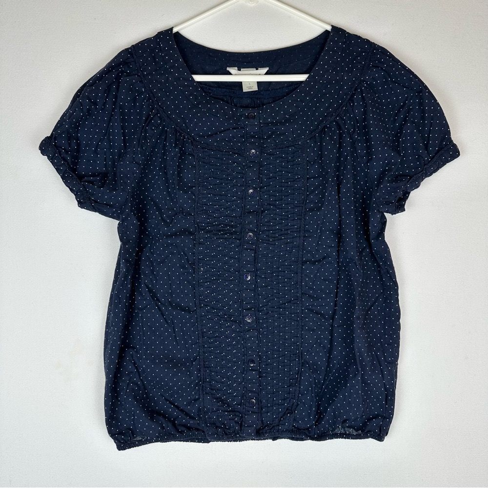 Christopher & Banks Polka Dot Pintucked Button down Shirt